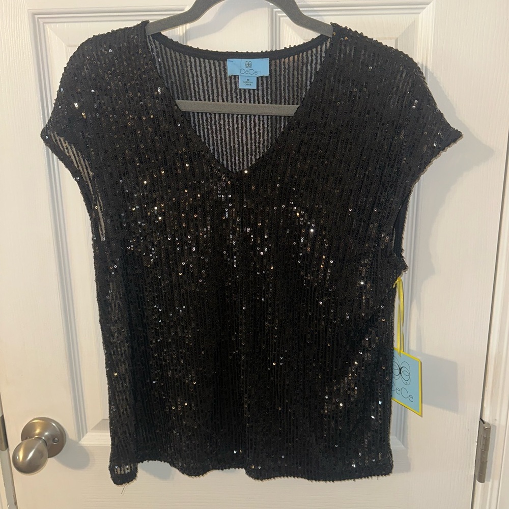 Cece black sequin top. NWT. Size med. Stunning!!